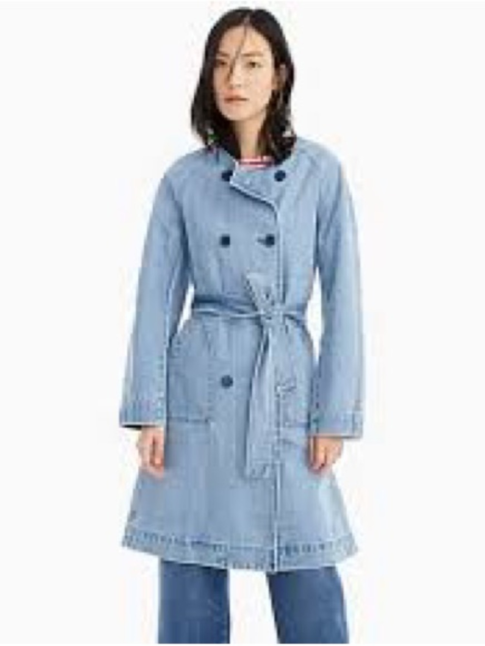 J. Crew Blue Denim Double-Breasted Trench Coat with Tie Belt Size M